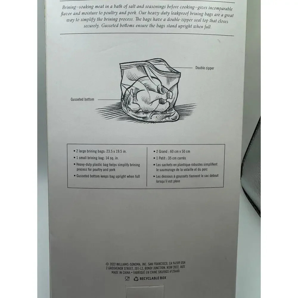 Williams Sonoma Brining Bags-Set of 3, New In Box